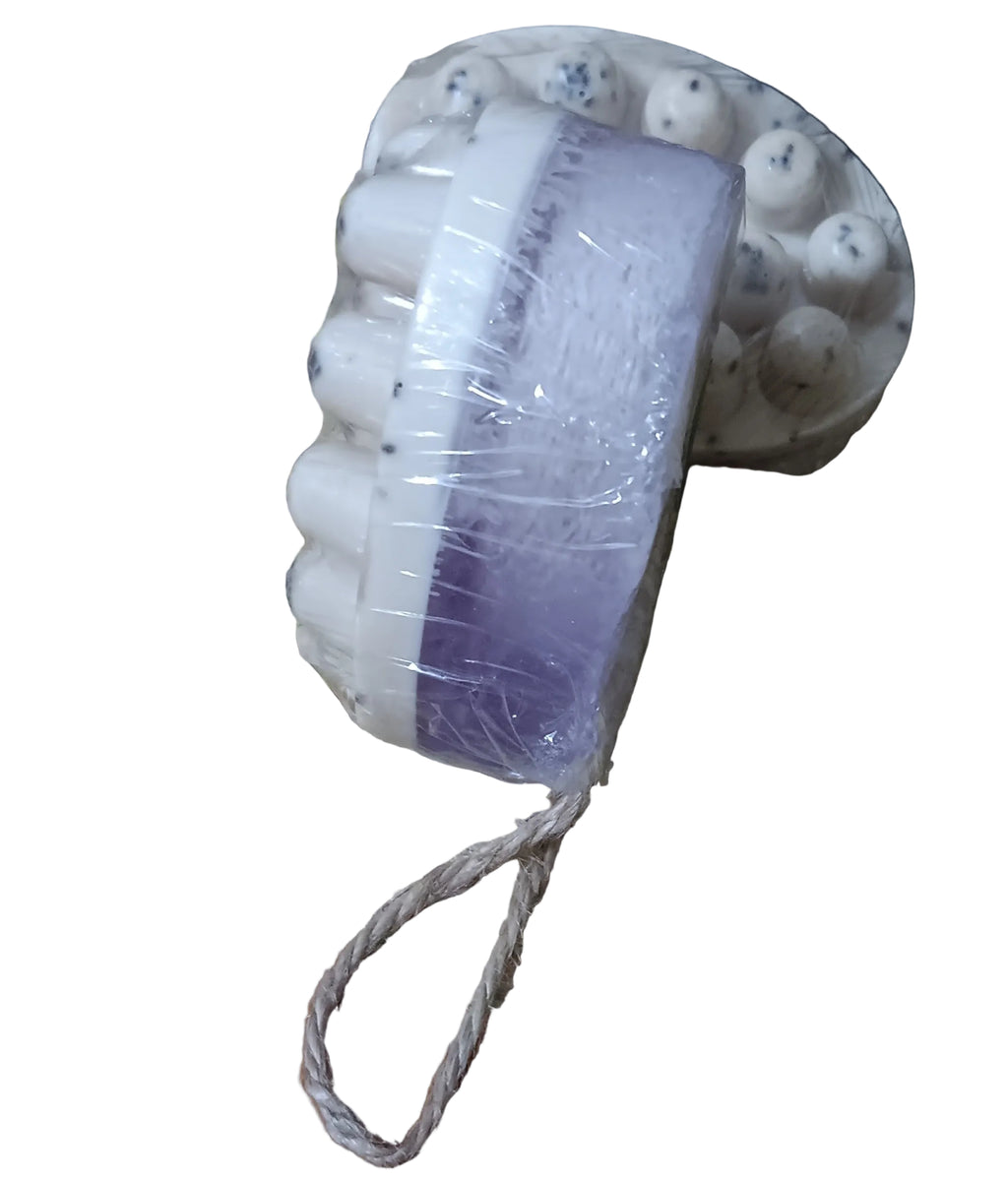 Massager: Calm Exfoliant Spa *Oatmeal + Coconut - Chia Seeds & Lavander, with integrated loofah.